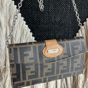Fendi Black and Brown Monogram Chain Bag